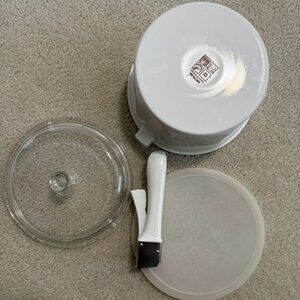 Acroflam France White Sauce Pan Detachable Handle w/ glass & storage lid